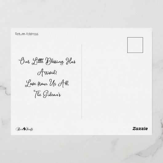 Elegante 3 Foto Foil Birth Ankündigung Postkarte (Rückseite)