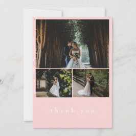 Elegante 3 Foto Rosa Minimalistische Hochzeit Dankeskarte