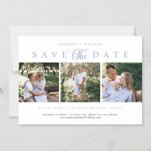 Elegante 3 Fotos Save the Date Vorlage Magneteinladung (Vorderseite)