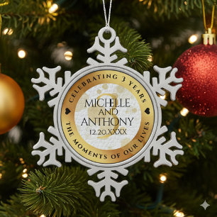 Elegante 3. Ledernen Hochzeitsjubiläum Schneeflocken Zinn-Ornament