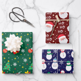 Elegante 3 Santa mit dem Schnee Mann Hintergrund H Geschenkpapier Set