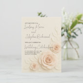 Elegante 3D Blush Rose Hochzeit Einladung Romantis (Stehend Vorderseite)