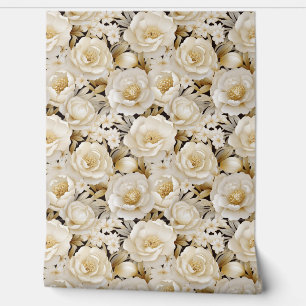 Elegante 3D-Creme und goldene Blume blühen Tapete