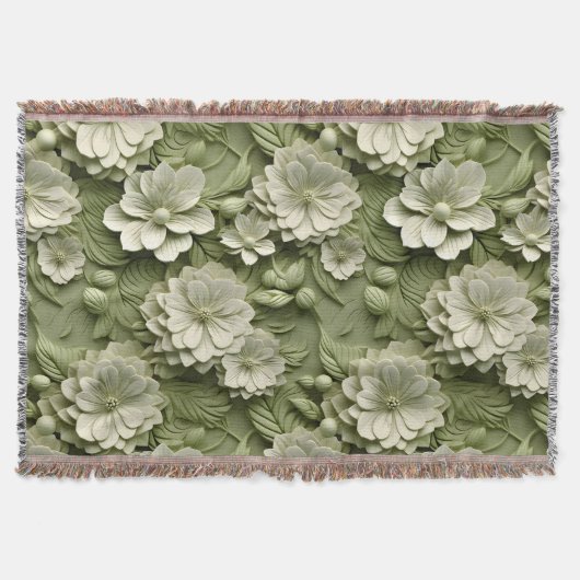 Elegante 3D Flora Relief Olive Green Decke (Vorderseite)