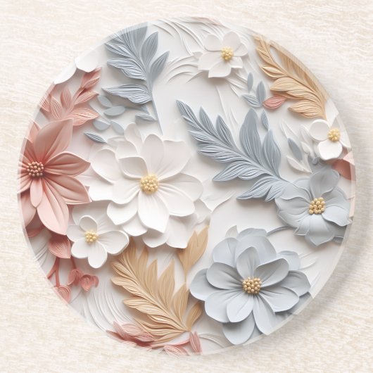 Elegante 3D Floral Relief Getränkeuntersetzer (Vorne)