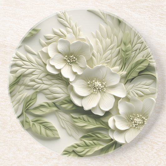 Elegante 3D Floral Relief Getränkeuntersetzer (Vorne)