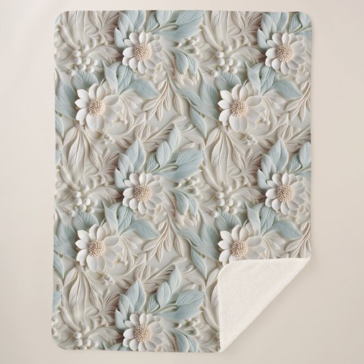 Elegante 3D Floral Relief Pastel Sherpadecke (Vorderseite)