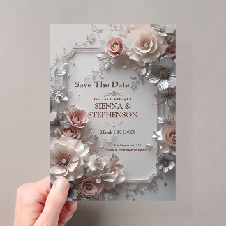 Elegante 3D-Floral-Save-the-Date-Einladung Acryleinladungen