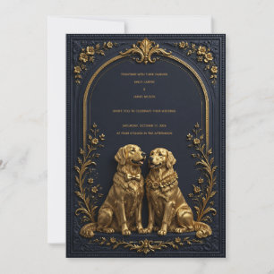 Elegante 3D Gold Golden Retriever Hochzeits Einlad Einladung