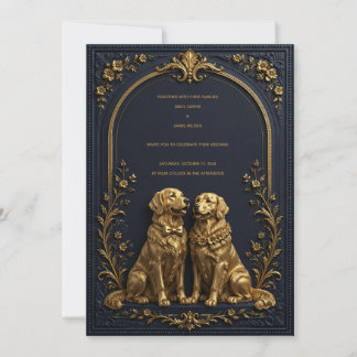 Elegante 3D Gold Golden Retriever Hochzeits Einlad Einladung