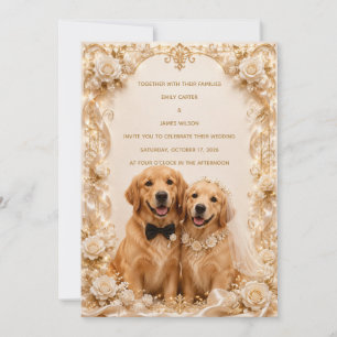 Elegante 3D-Golden-Retriever-Hochzeitseinladung Einladung