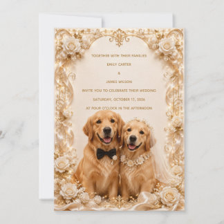 Elegante 3D-Golden-Retriever-Hochzeitseinladung | Einladung