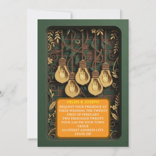 Elegante 3D-Papier geschnittene rustikale botanisc Einladung (Vorderseite)