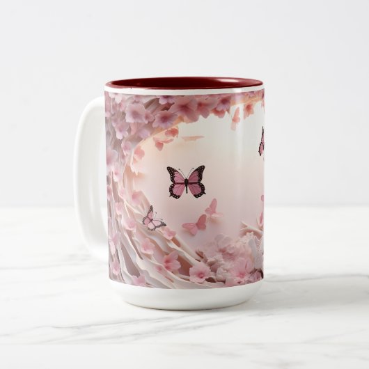 Elegante 3D Pastel Pink Butterfly Tasse (Vorderseite Links)