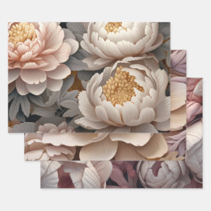 Elegante 3D Peony Floral Art Geschenkpapier Set