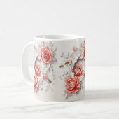 Elegante 3D-Rose, Bienen und botanische Schönheit Kaffeetasse (Vorderseite Links)