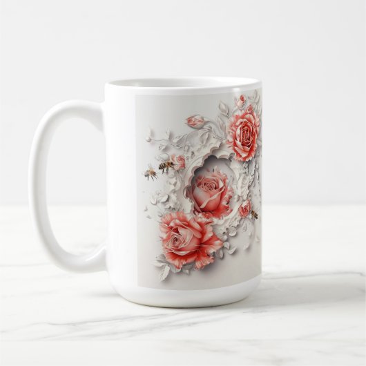 Elegante 3D-Rose, Bienen und botanische Schönheit Kaffeetasse (Links)