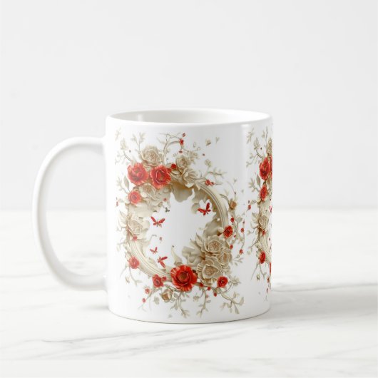 Elegante 3D-Rose, Bienen und botanische Schönheit Kaffeetasse (Links)