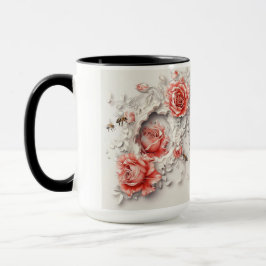 Elegante 3D-Rose, Bienen und botanische Schönheit Tasse