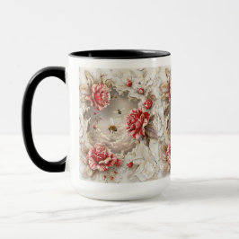 Elegante 3D-Rose, Bienen und botanische Schönheit Tasse
