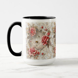 Elegante 3D-Rose, Bienen und botanische Schönheit Tasse
