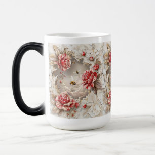 Elegante 3D-Rose, Bienen und botanische Schönheit Verwandlungstasse