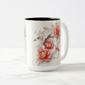 Elegante 3D-Rose, Bienen und botanische Schönheit Zweifarbige Tasse (VorderseiteRechts)
