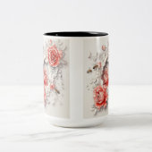 Elegante 3D-Rose, Bienen und botanische Schönheit Zweifarbige Tasse (Mittel)