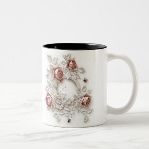 Elegante 3D-Rose, Bienen und botanische Schönheit Zweifarbige Tasse