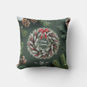 Elegante 3D-Tannenbäume und Zapfen Weihnachtskarte Kissen