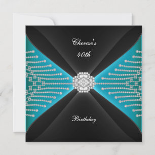 Elegante 40. Geburtstag Schwarz Teal Blau Diamant Einladung