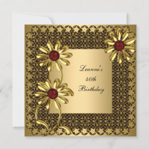 Elegante 40. Geburtstagsfeier Exotisch Gold Blumen Einladung