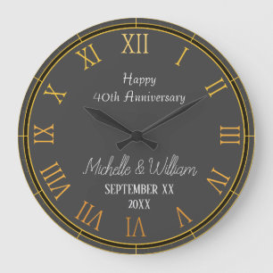 Elegante 40. Hochzeitstag-Jubiläum personalisiert Große Wanduhr