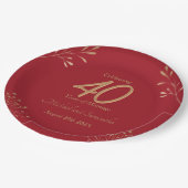 Elegante 40. Rubinhochzeitsfeier Pappteller (Schrägansicht)