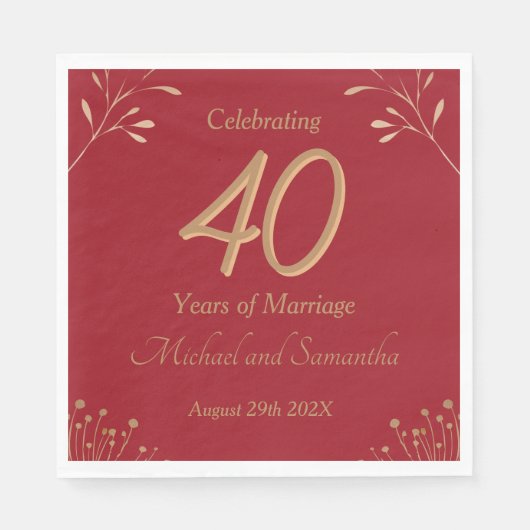 Elegante 40. Rubinhochzeitsfeier Serviette (Vorderseite)