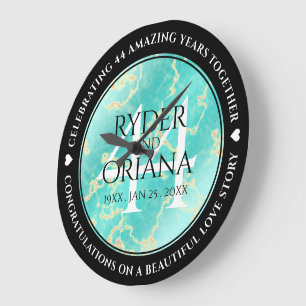 Elegante 44. Türkis-Hochzeitsjubiläum Große Wanduhr