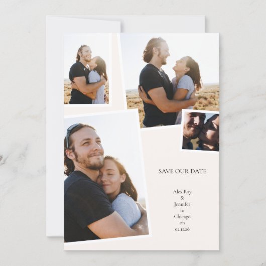 Elegante 4-Foto-Collage Hochzeit Save The Date (Vorderseite)