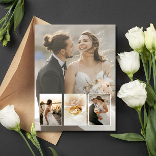 Elegante 4-Foto-Collage-Hochzeits-Dankeskarten Postkarte