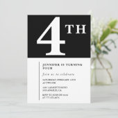 Elegante 4. Geburtstagsfeier Einladung Black Chic (Stehend Vorderseite)