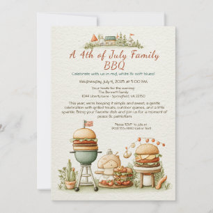 Elegante 4.-Juli-BBQ-Einladung – weiche Linienkuns Einladung