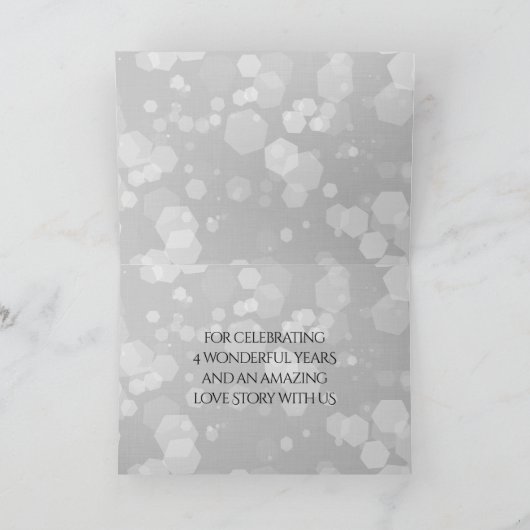 Elegante 4. Linen Hochzeitsfeier Dankeskarte (Innenseite)