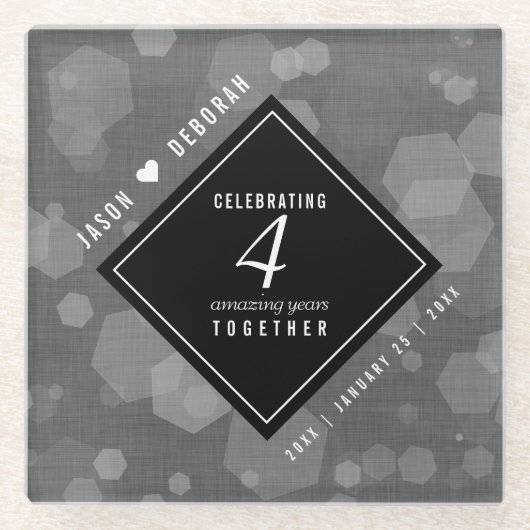 Elegante 4. Linen Hochzeitsfeier Glasuntersetzer (Vorderseite)