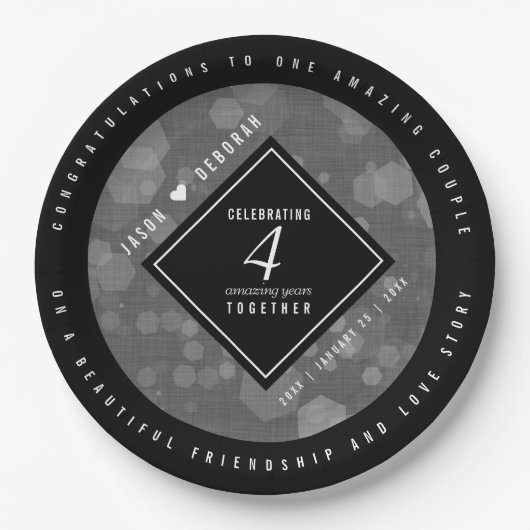 Elegante 4. Linen Hochzeitsfeier Pappteller (Vorderseite)