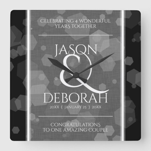 Elegante 4. Linen Hochzeitsfeier Quadratische Wanduhr (Vorderseite)