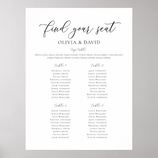 Elegante 4 Tische für Ihre Sitzplakette Poster (Vorne)