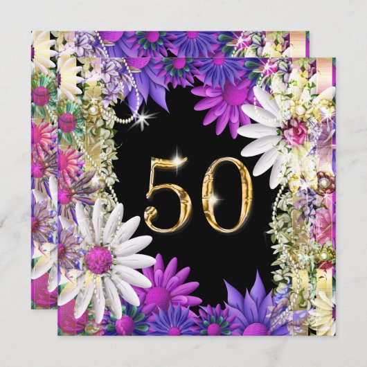 Elegante 50. blumengeschmückte Verlobung Einladung (Vorne/Hinten)