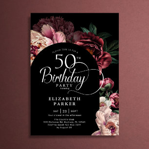 Elegante 50. Geburtstags-Bordeauxrote-Rosa-Pfingst Einladung