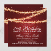Elegante 50. Geburtstags-Party-Goldschnur Einladung (Vorne/Hinten)
