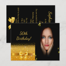 Elegante 50. Geburtstagseinladung Schwarz Gold Fot