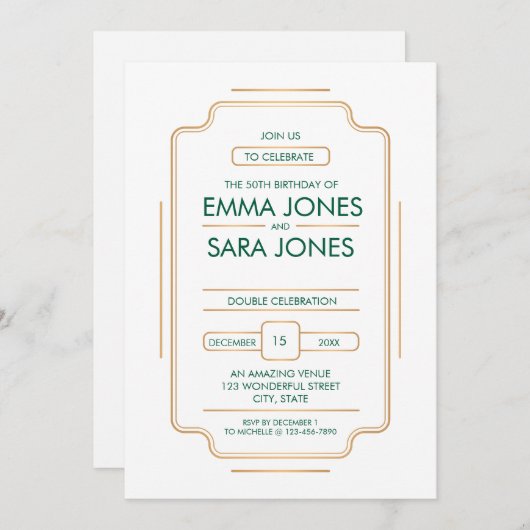Elegante 50. Geburtstagsfeier Einladung (Vorne/Hinten)
